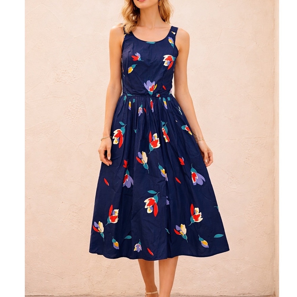 Maggy London Jeannene Booher Vintage Floral Cotton Scalloped Midi Dress 4 T2
